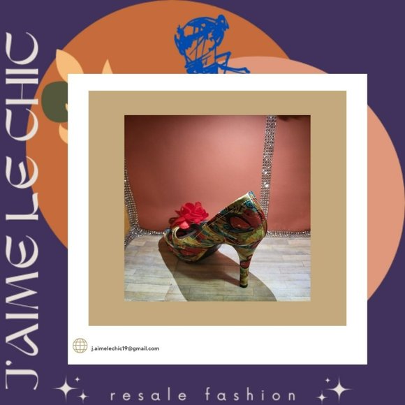 Dolce by Mojo Moxy Multi-Coloured Heels with Red Accent Flower - Picture 5 of 6